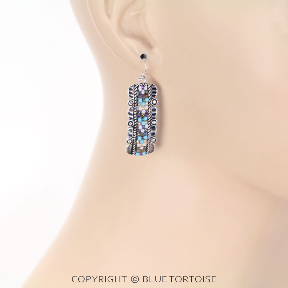 Western Seed Bead Rectangle Dangle Earrings - Image 2