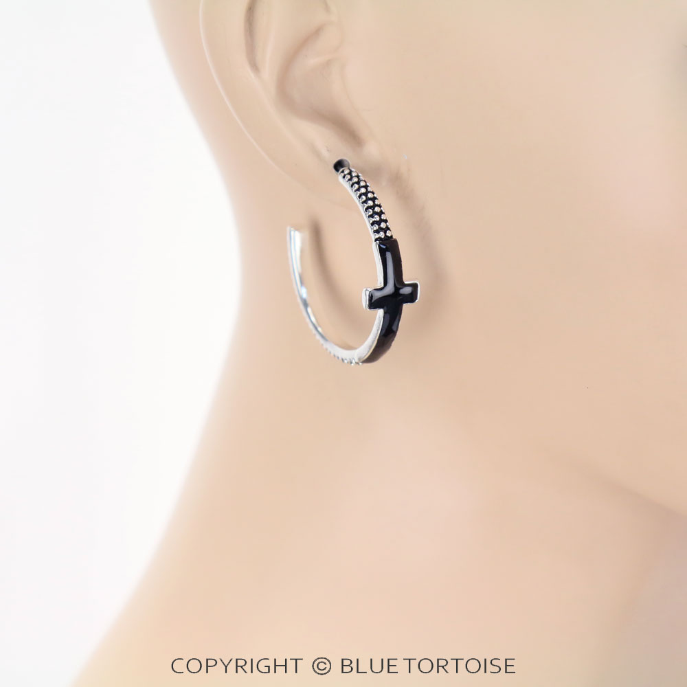 Tailored Ball Texture Epoxy Cross Hoop Earrings - Image 2