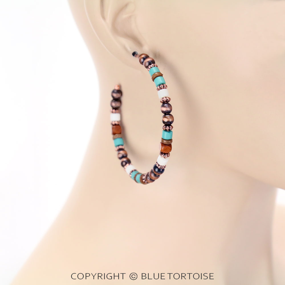 Navajo Style Pearl with Bead Hoop Earrings - Image 2