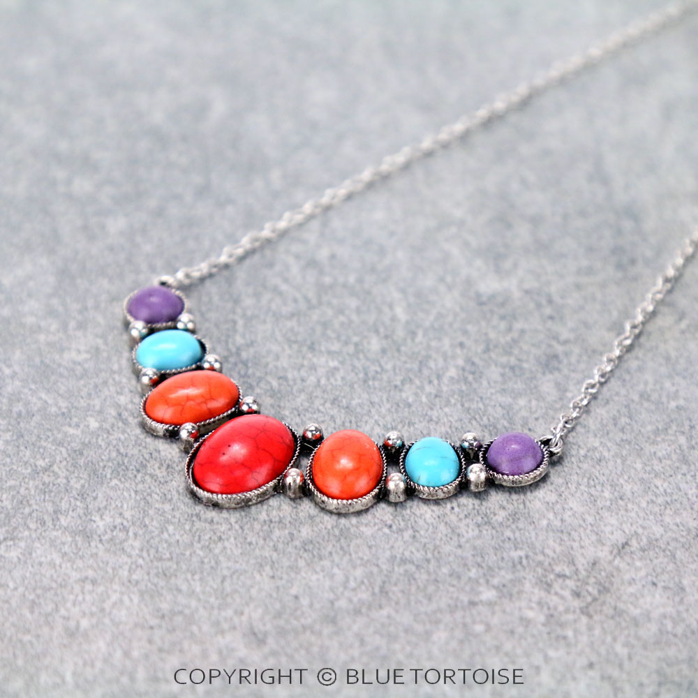 Western Teardrop Stone Bar Necklace Set - Image 3
