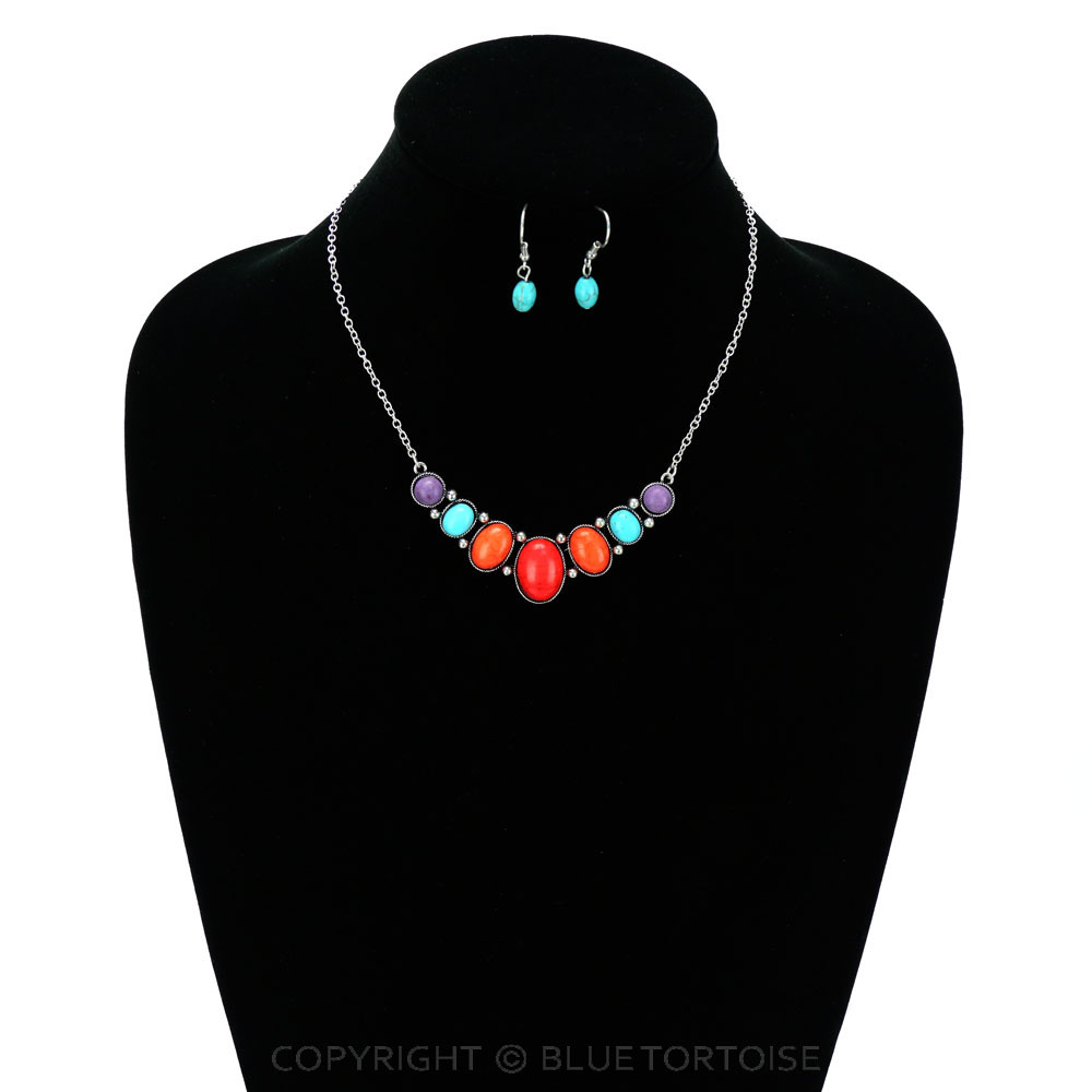 Western Teardrop Stone Bar Necklace Set - Image 2
