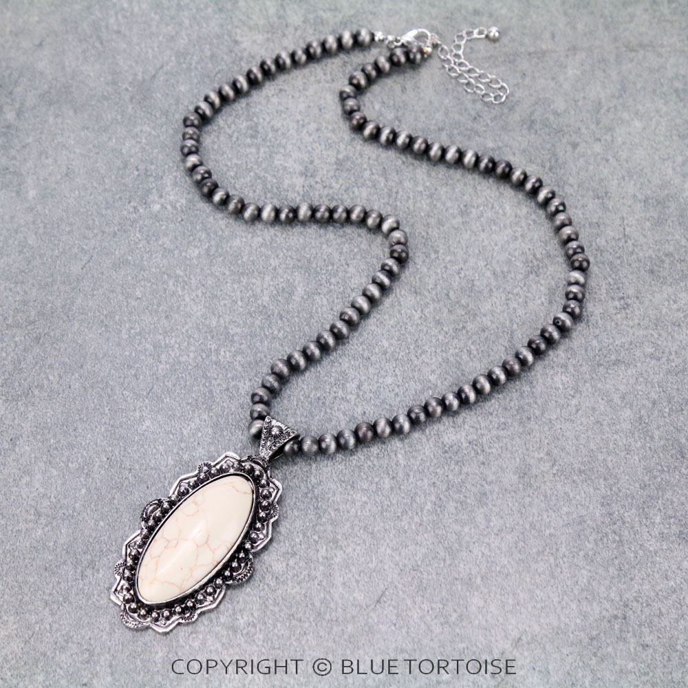 Navajo Style Bead with Stone Pendant Necklace