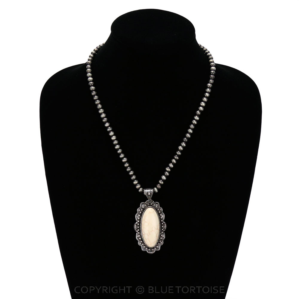 Navajo Style Bead with Stone Pendant Necklace - Image 2
