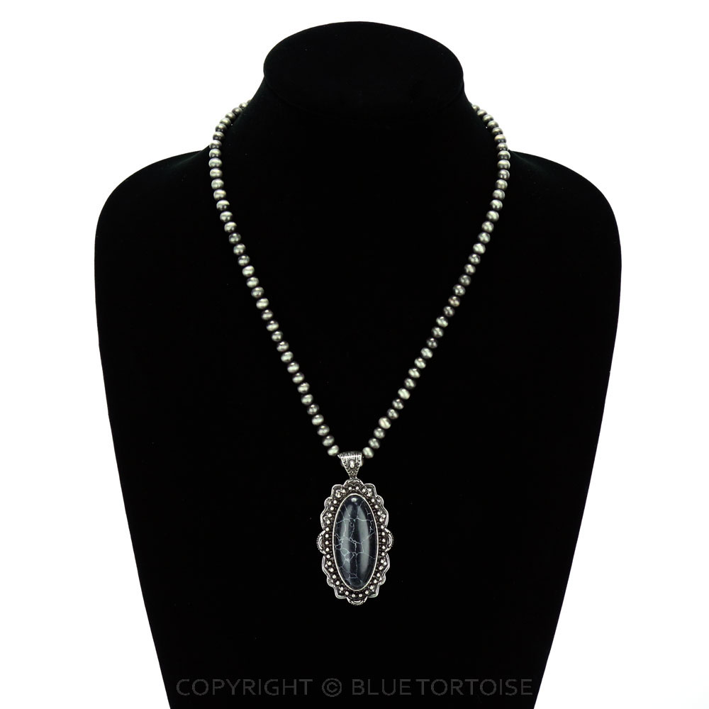 Navajo Style Bead with Stone Pendant Necklace - Image 2