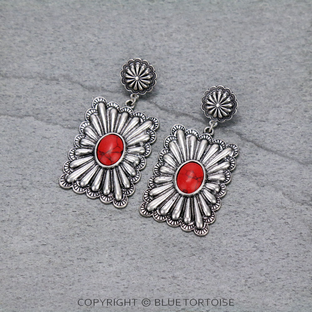 Western Rectangle Concho Stud Earrings