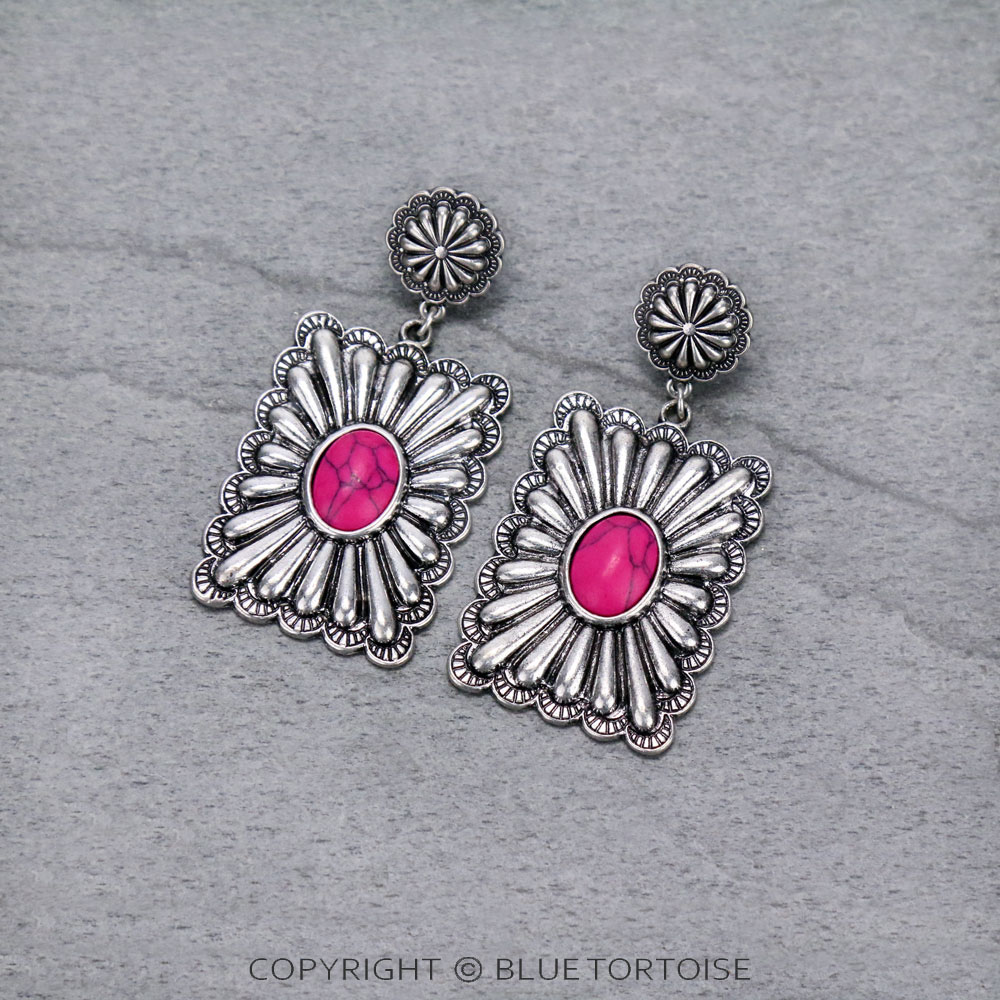 Western Rectangle Concho Stud Earrings