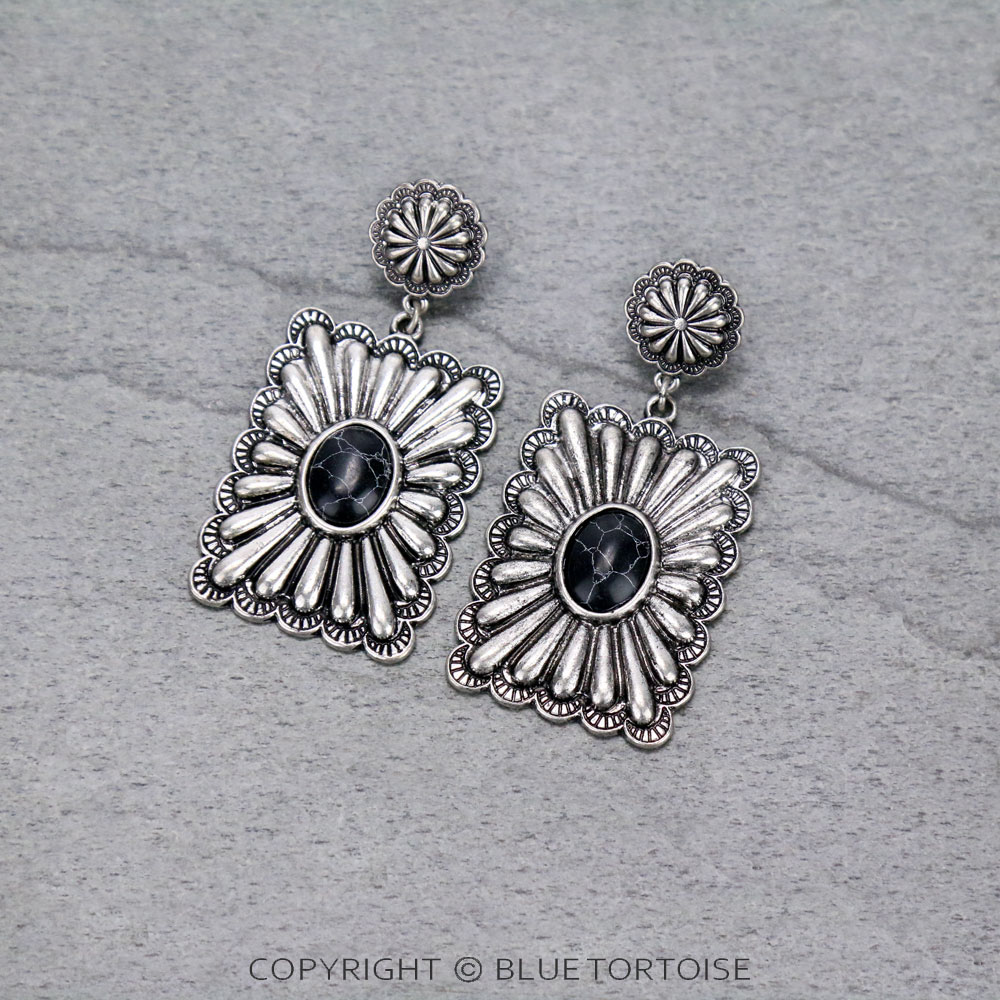 Western Rectangle Concho Stud Earrings