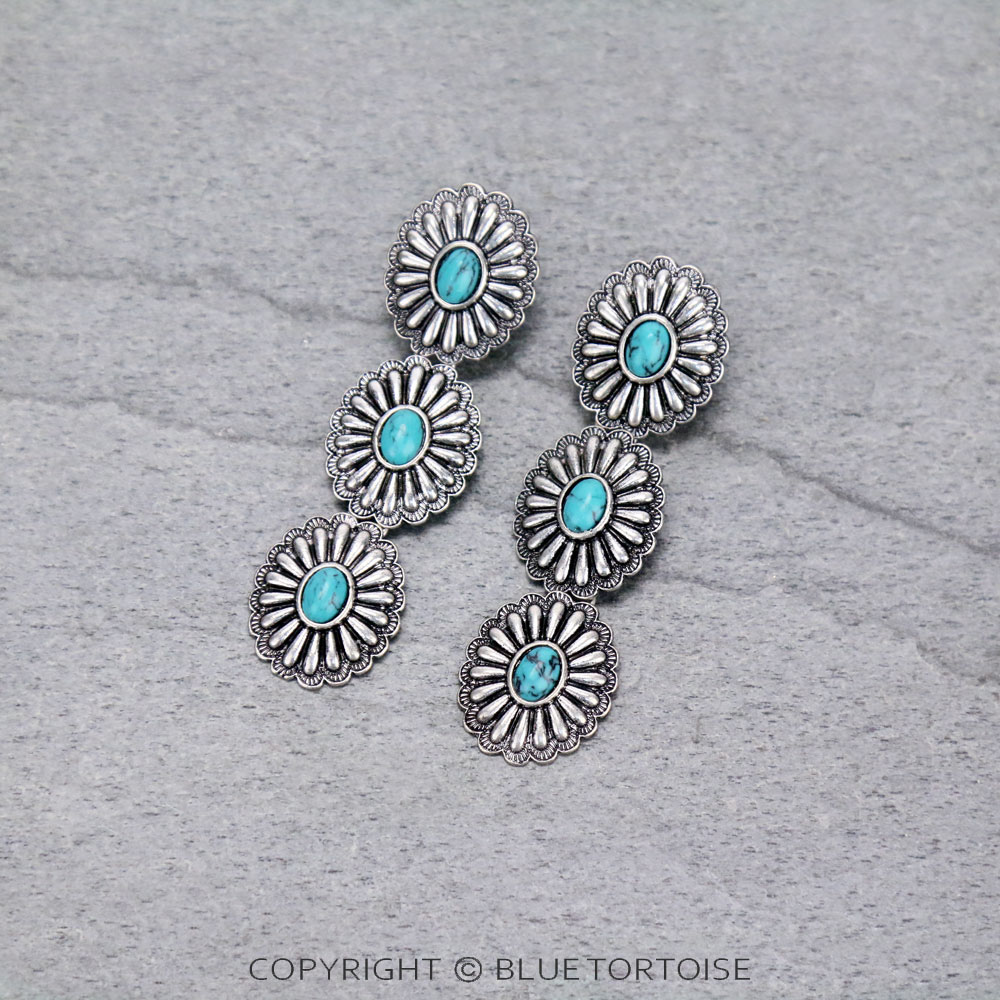 Western Concho 3 Drop Stud Earrings