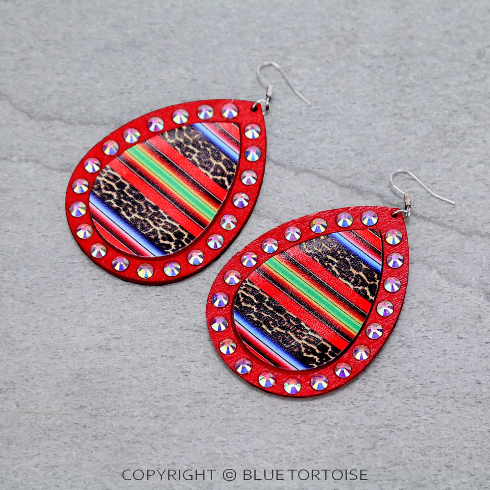 Serape Printed Teardrop Wood Dangle Earrings