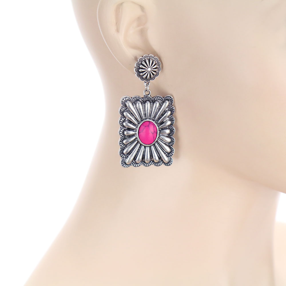 Western Rectangle Concho Stud Earrings - Image 2