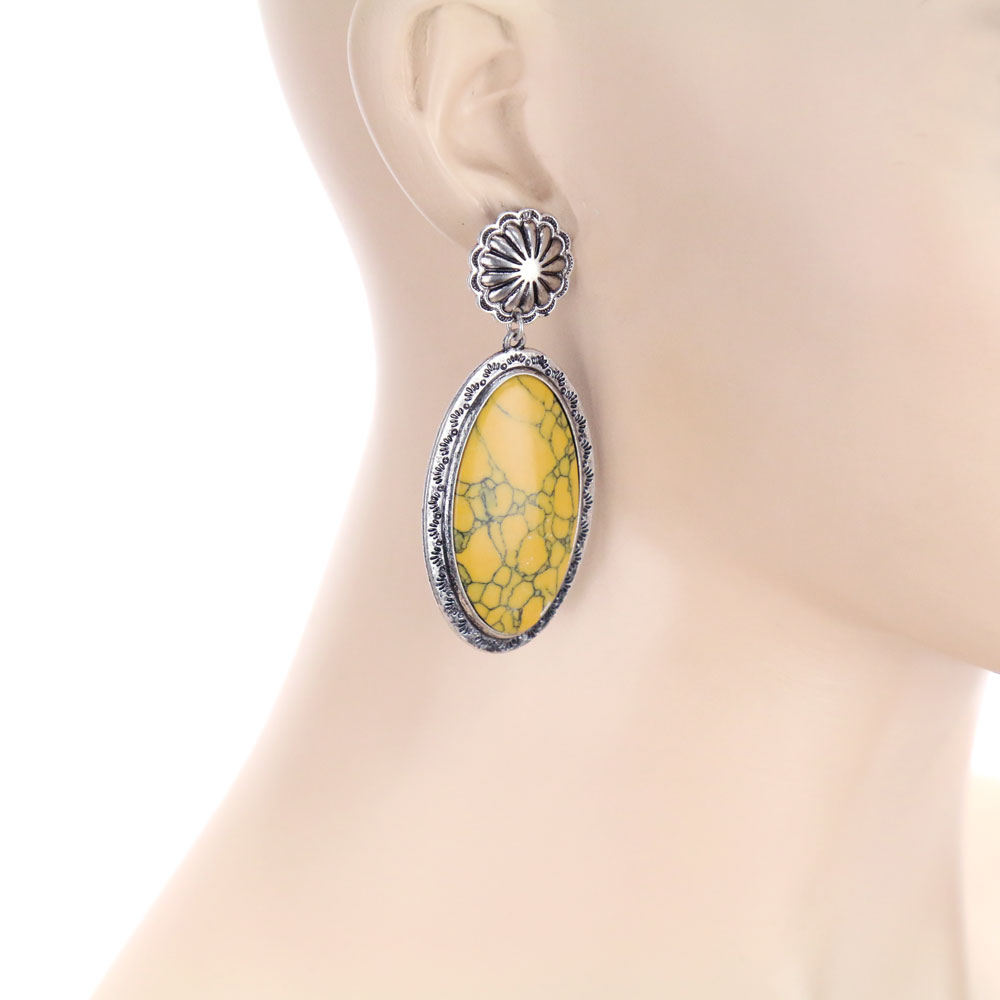 Western Large Oval Stone Concho stud Earrings - Image 2