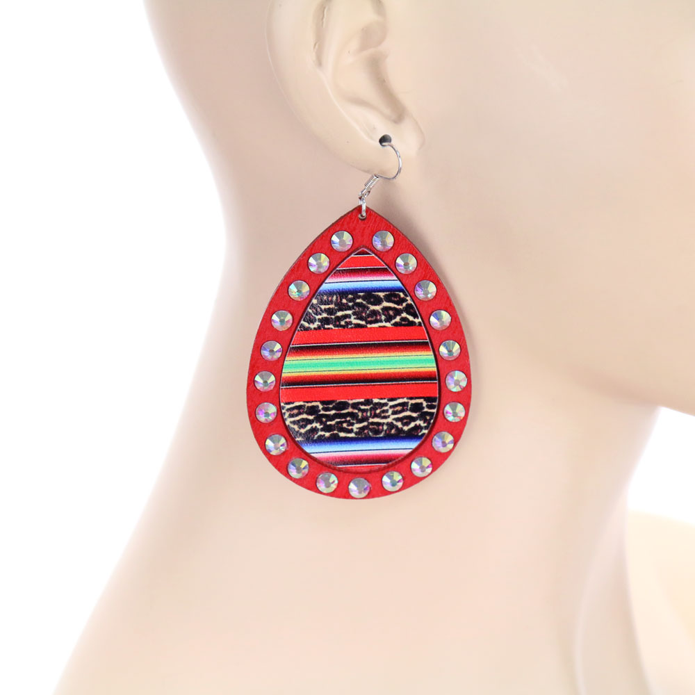 Serape Printed Teardrop Wood Dangle Earrings - Image 2