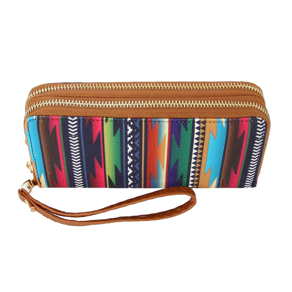Aztec Pattern Printed Double Zip Wallet