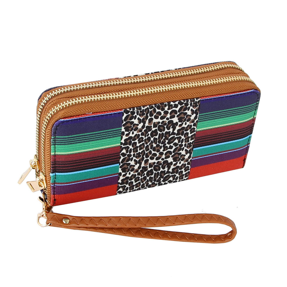 Serape & Leopard Printed Double Zip Wallet - Image 4