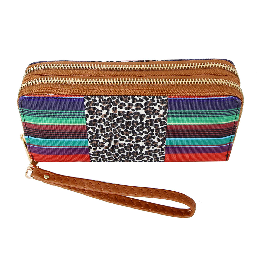 Serape & Leopard Printed Double Zip Wallet - Image 5