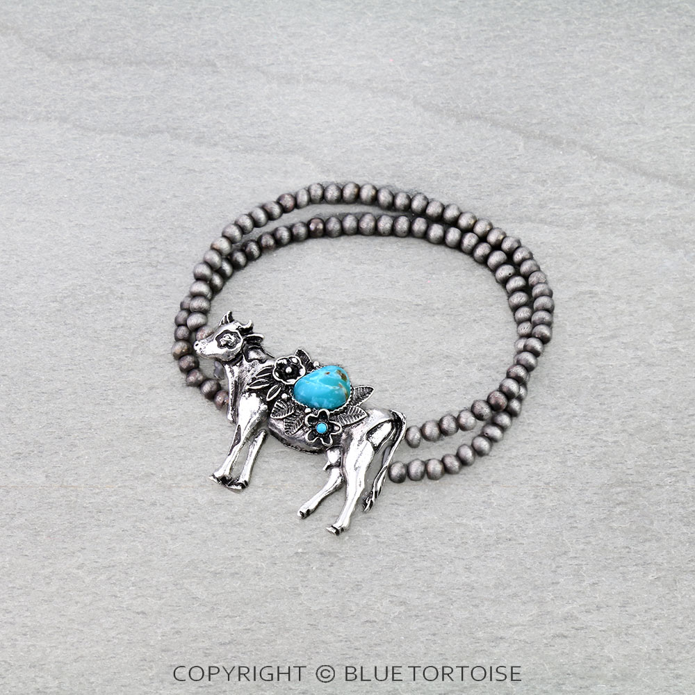 Farm Animal Cow Stone Stretch Bracelet