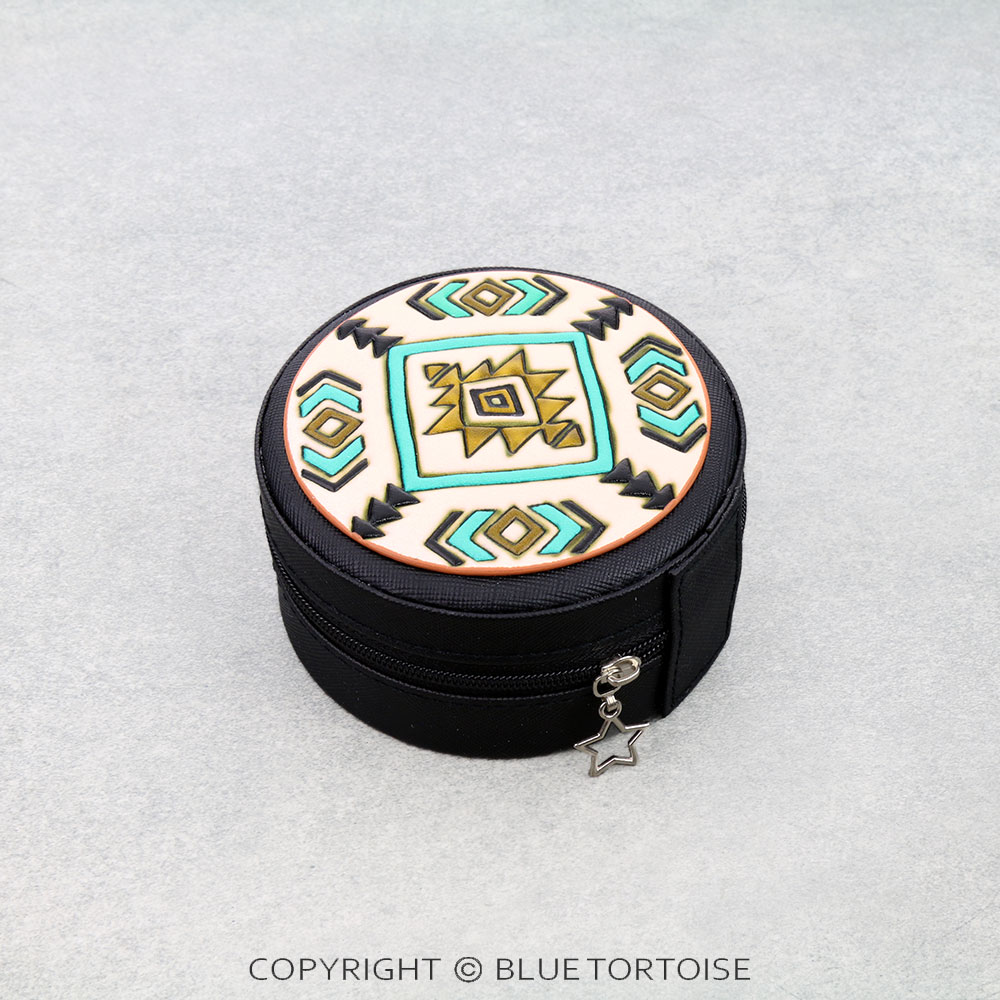 Western Tooled Leather Travel Jewelry Box - Aztec - Image 3
