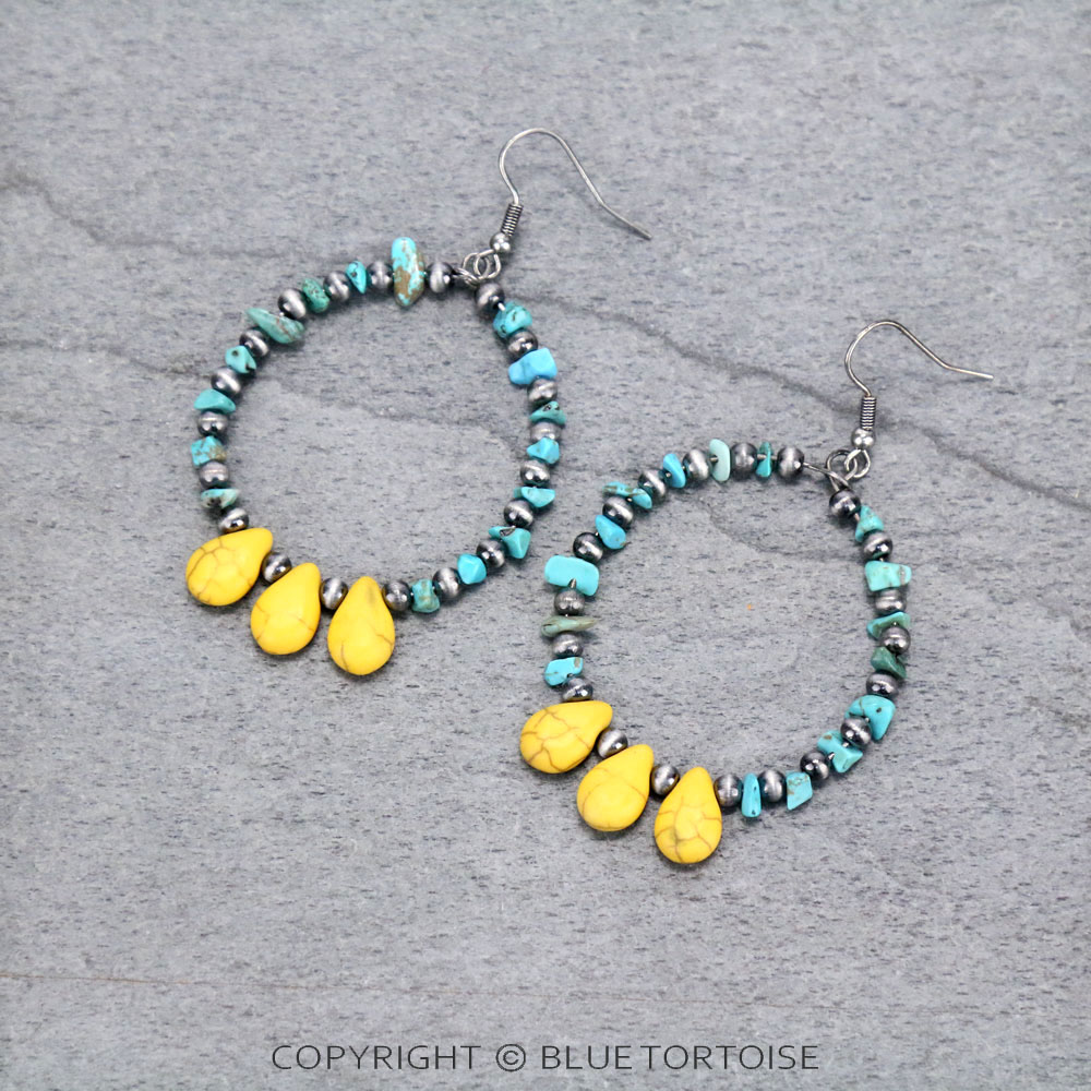 Chip Stone with Navajo Style Bead Dangle Earrings