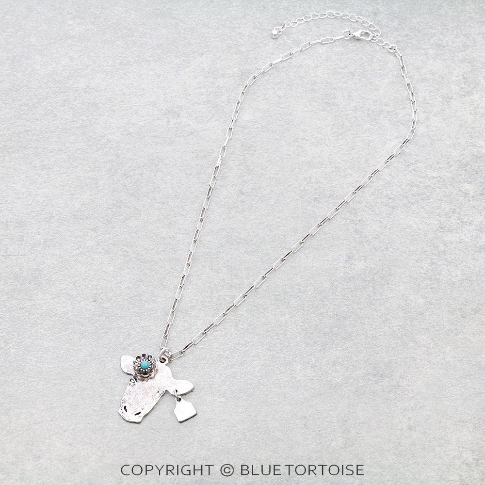 Western Flower Cow Head Stone Necklace