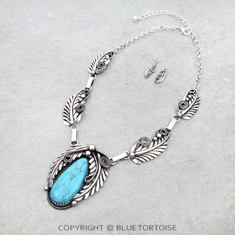 Western Feather Stone Necklace Set