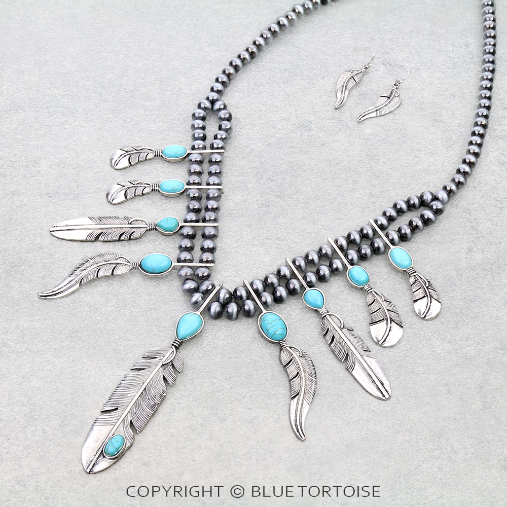 Western Feather Statement Necklace Set - Image 3