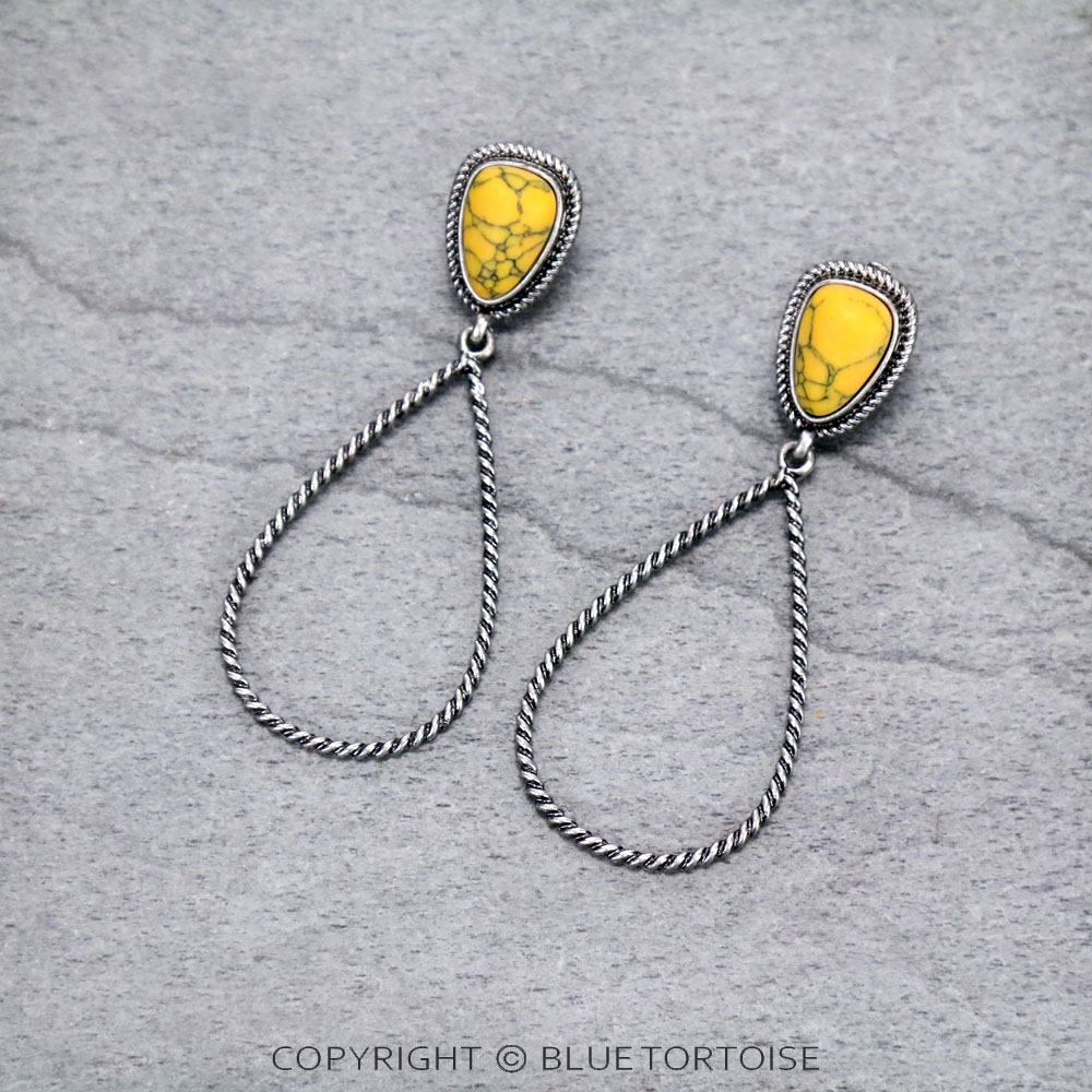 Metal Teardrop with Stone Post Earrings