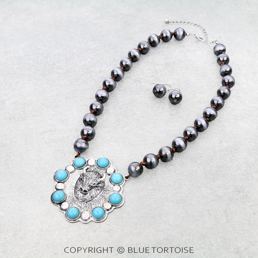 Western Buffalo Pendant Necklace Set