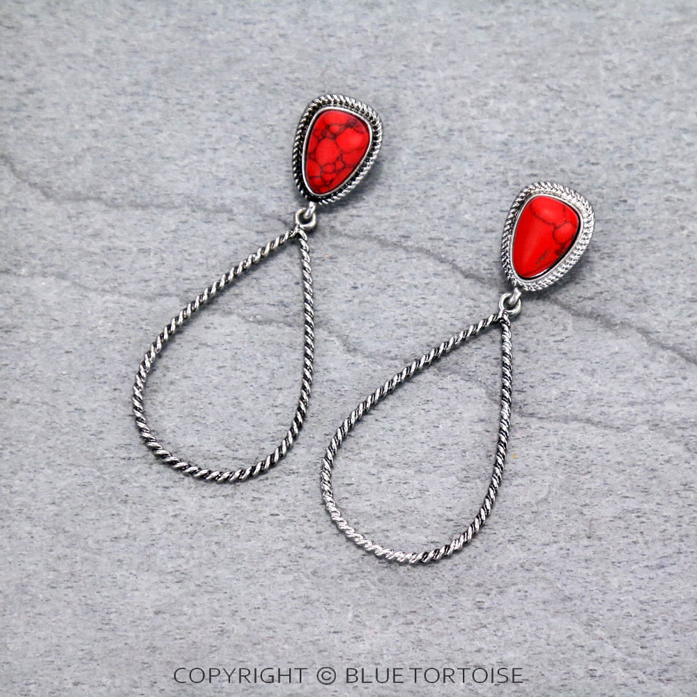 Metal Teardrop with Stone Post Earrings