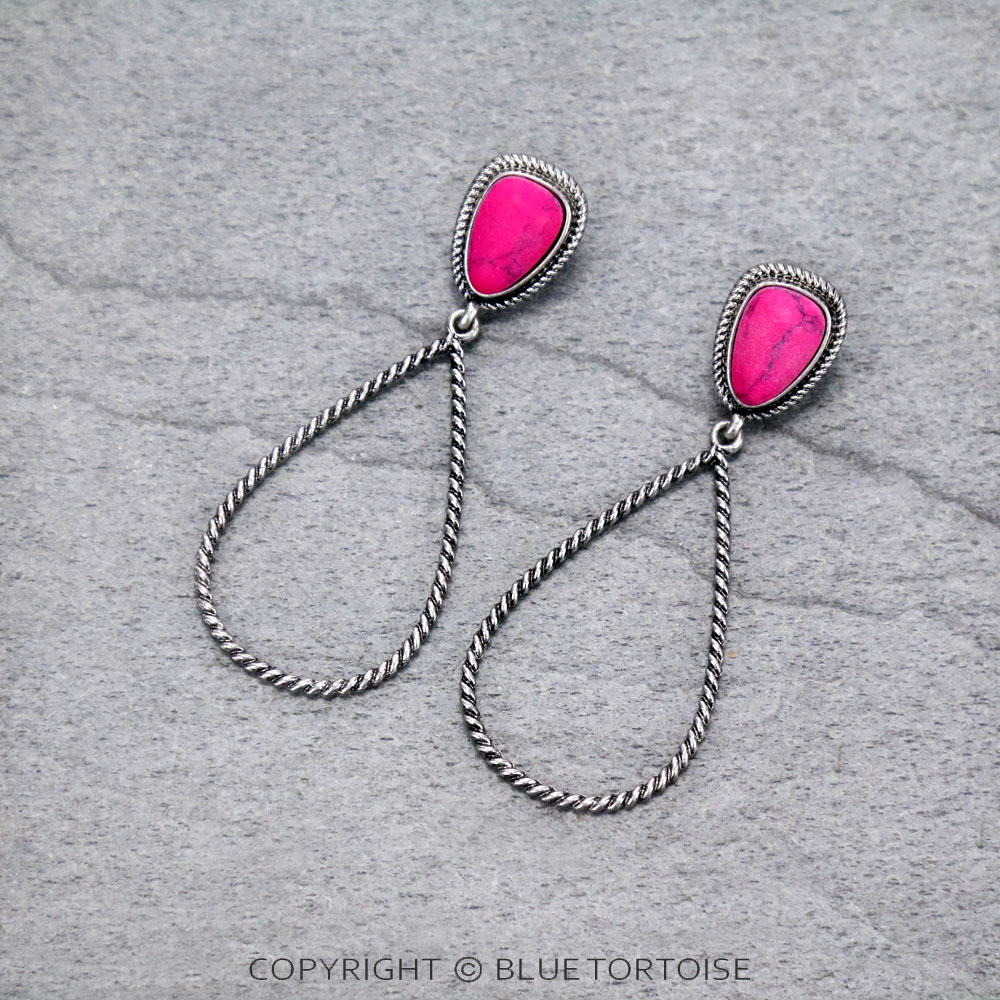 Metal Teardrop with Stone Post Earrings