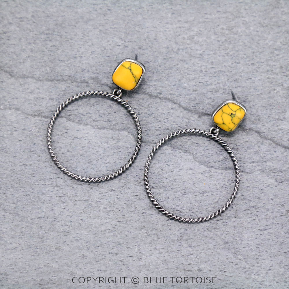 Metal Hoop with Stone Post Earrings