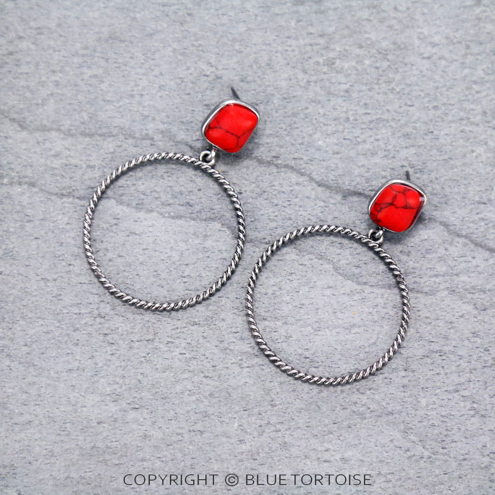 Metal Hoop with Stone Post Earrings