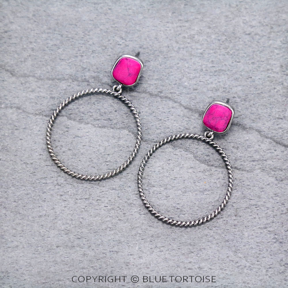 Metal Hoop with Stone Post Earrings