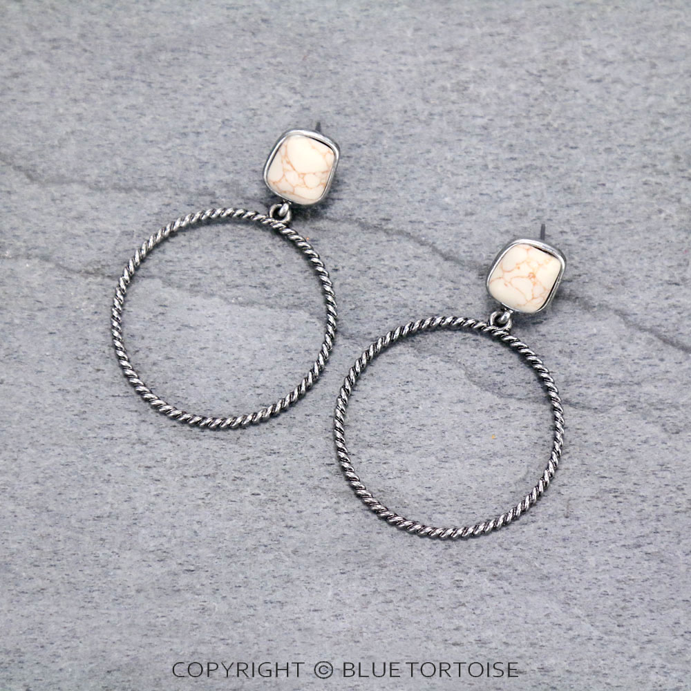Metal Hoop with Stone Post Earrings