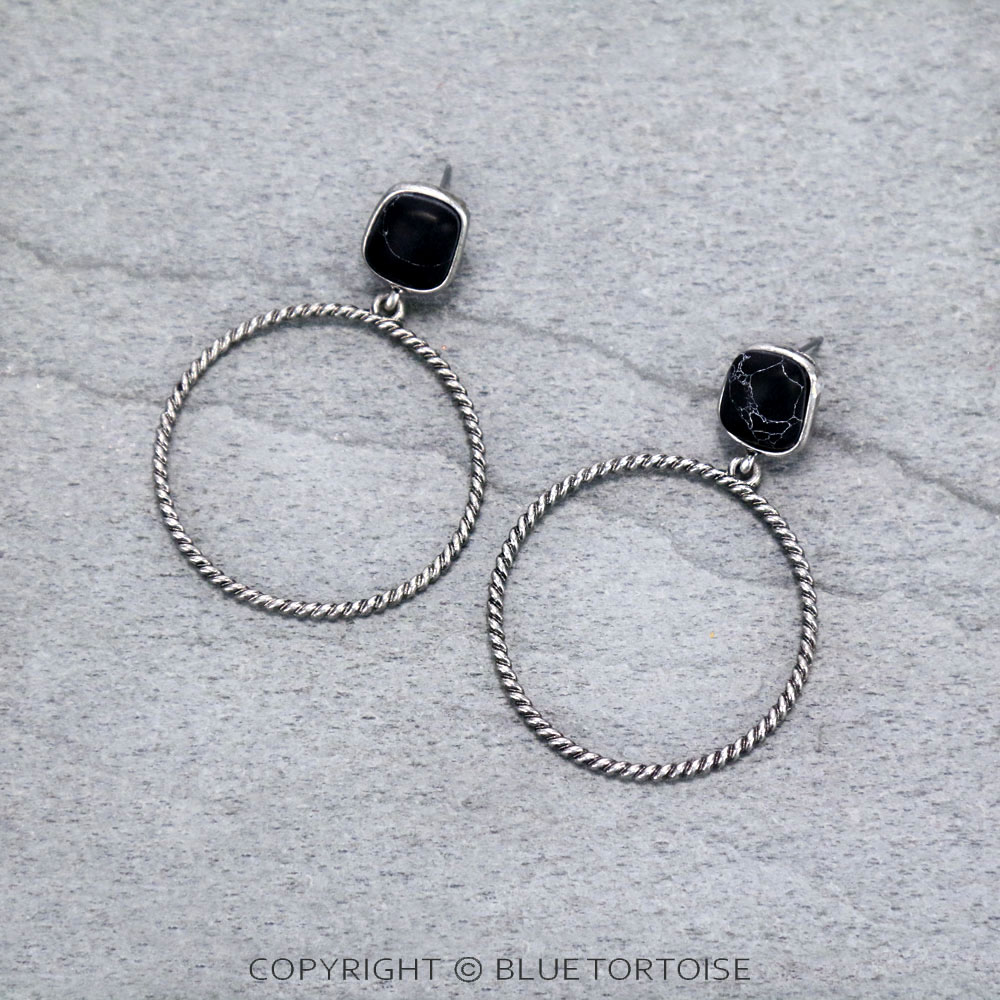 Metal Hoop with Stone Post Earrings