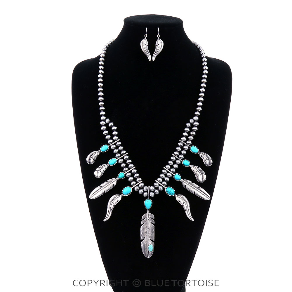 Western Feather Statement Necklace Set - Image 2