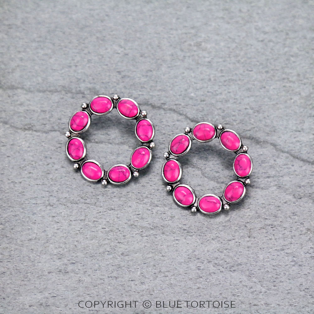 Circle Shape Stone Stud Earrings