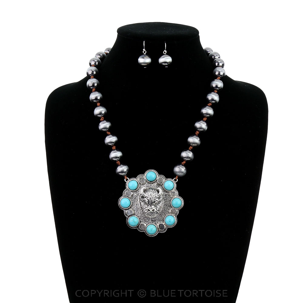 Western Buffalo Pendant Necklace Set - Image 2