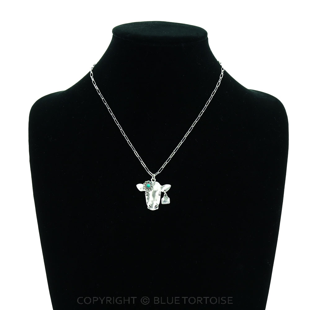 Western Flower Cow Head Stone Necklace - Image 2