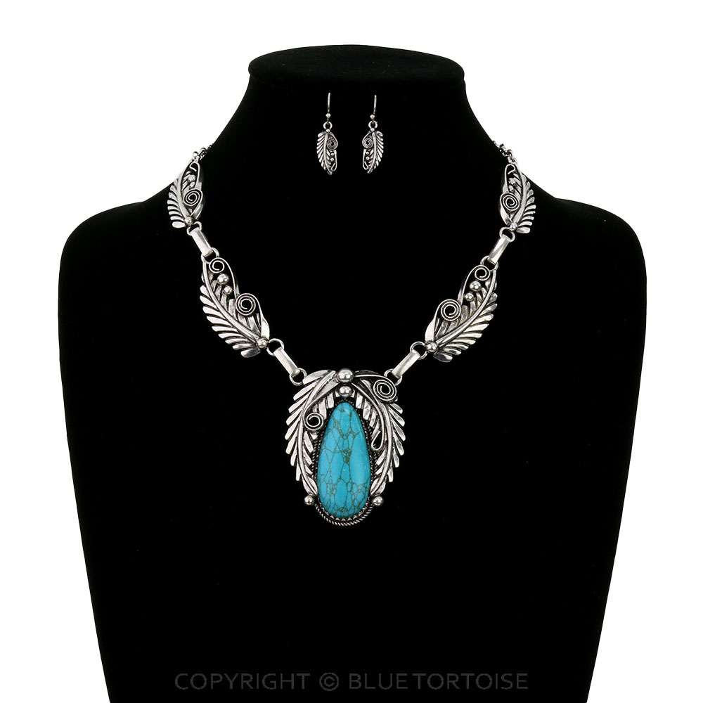 Western Feather Stone Necklace Set - Image 2