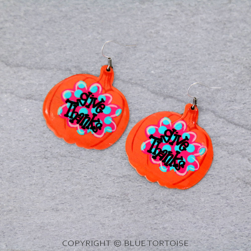 Pumpkin Printed Metal Dangle Earrings