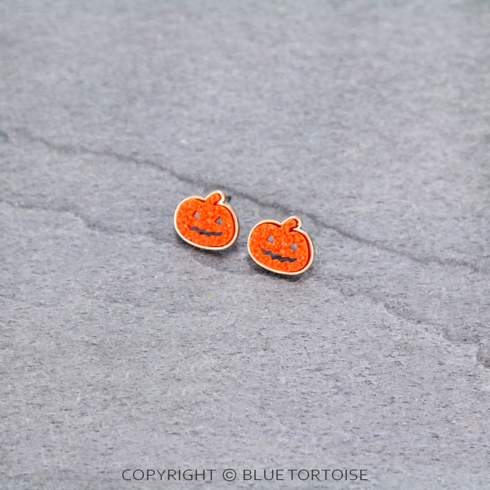 Halloween Pumpkin Druzy Stone Stud Earrings