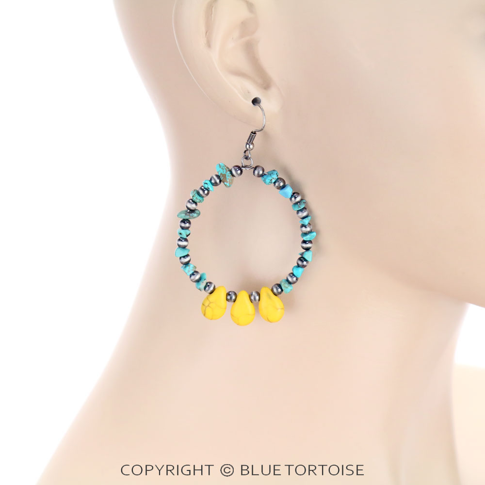 Chip Stone with Navajo Style Bead Dangle Earrings - Image 2