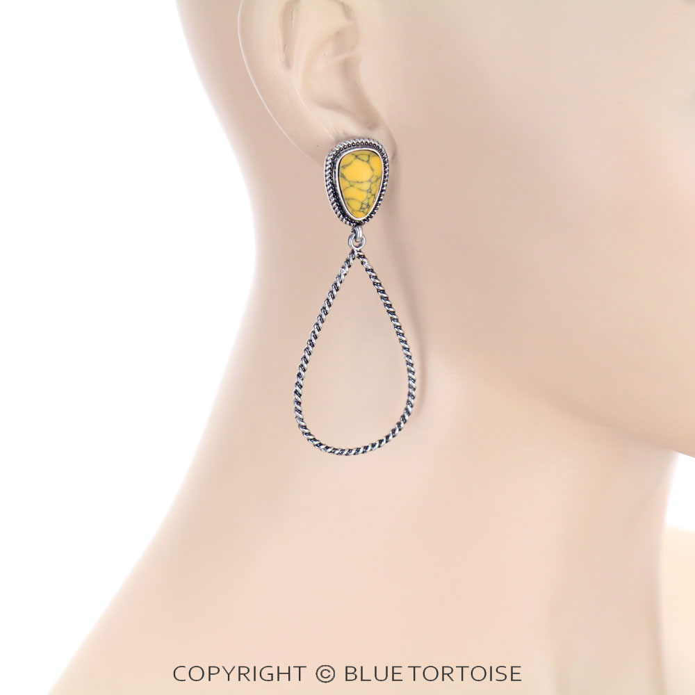 Metal Teardrop with Stone Post Earrings - Image 2