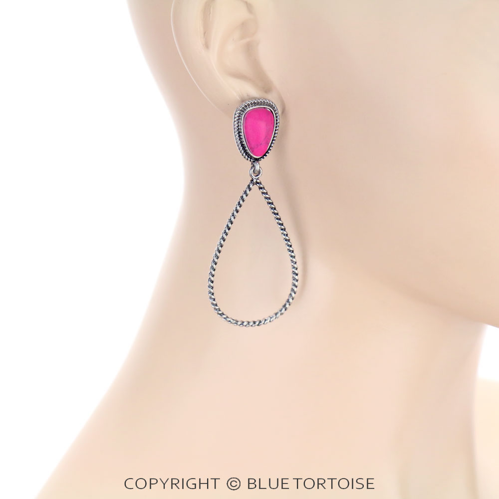 Metal Teardrop with Stone Post Earrings - Image 2