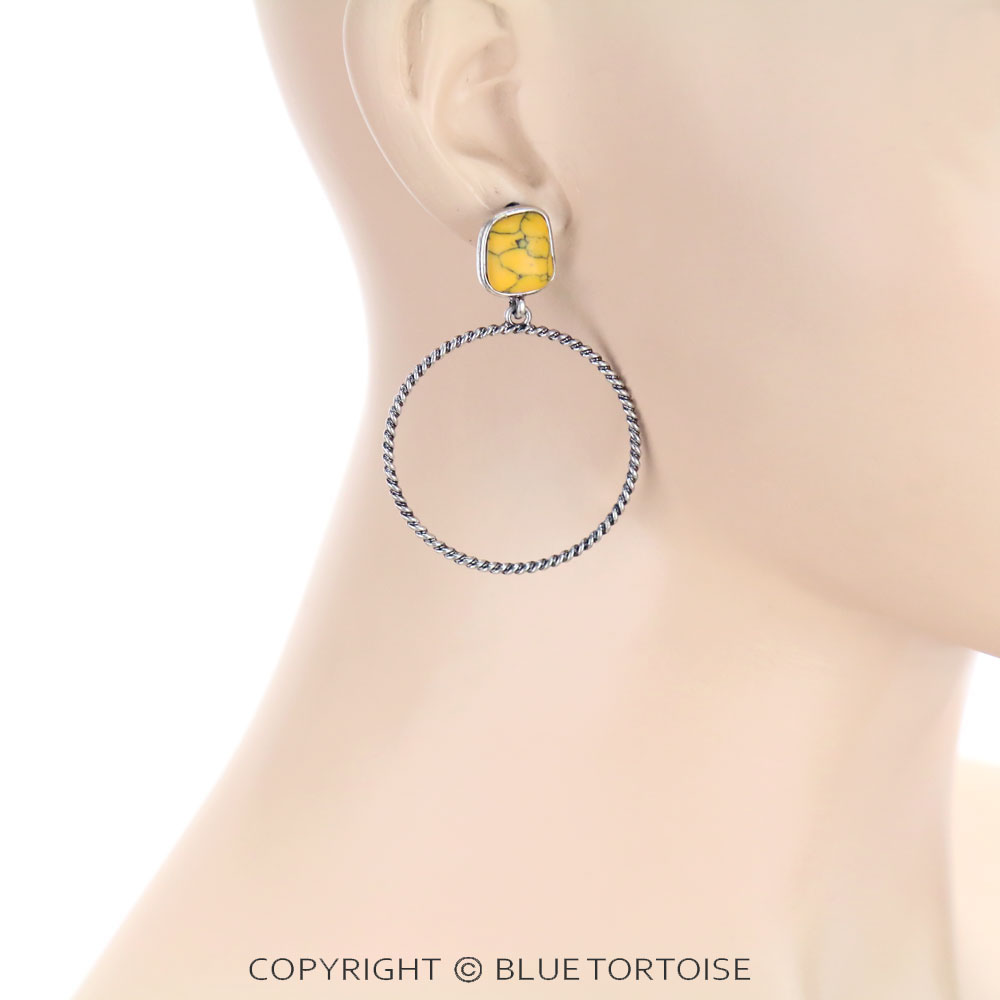 Metal Hoop with Stone Post Earrings - Image 2