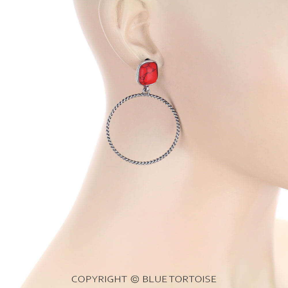 Metal Hoop with Stone Post Earrings - Image 2