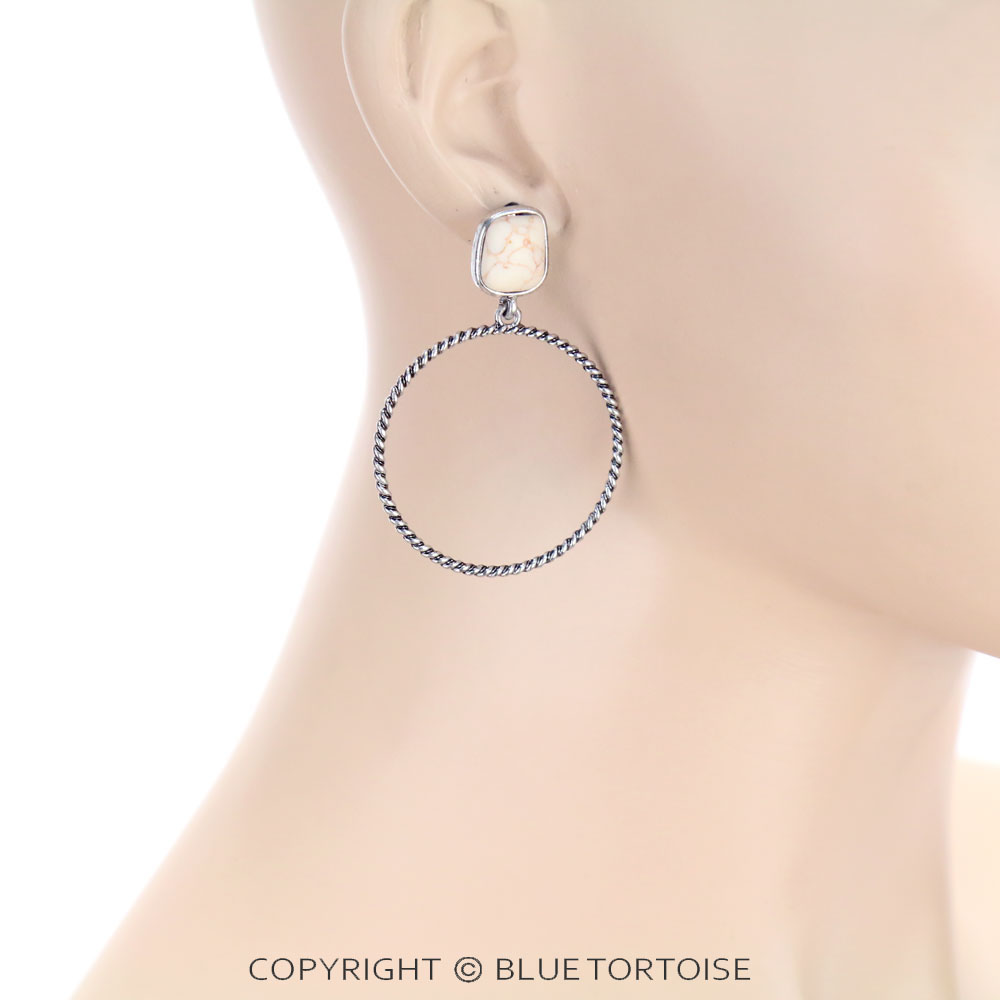 Metal Hoop with Stone Post Earrings - Image 2