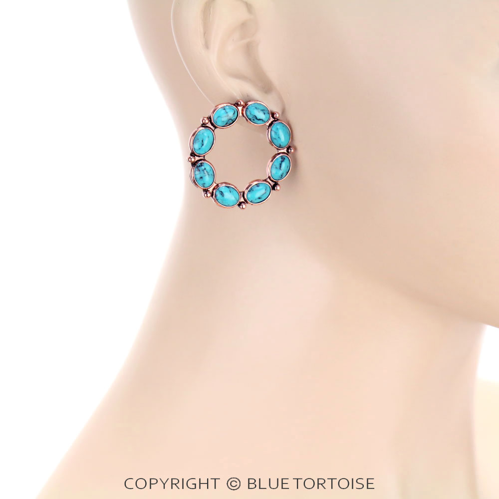 Circle Shape Stone Stud Earrings - Image 2