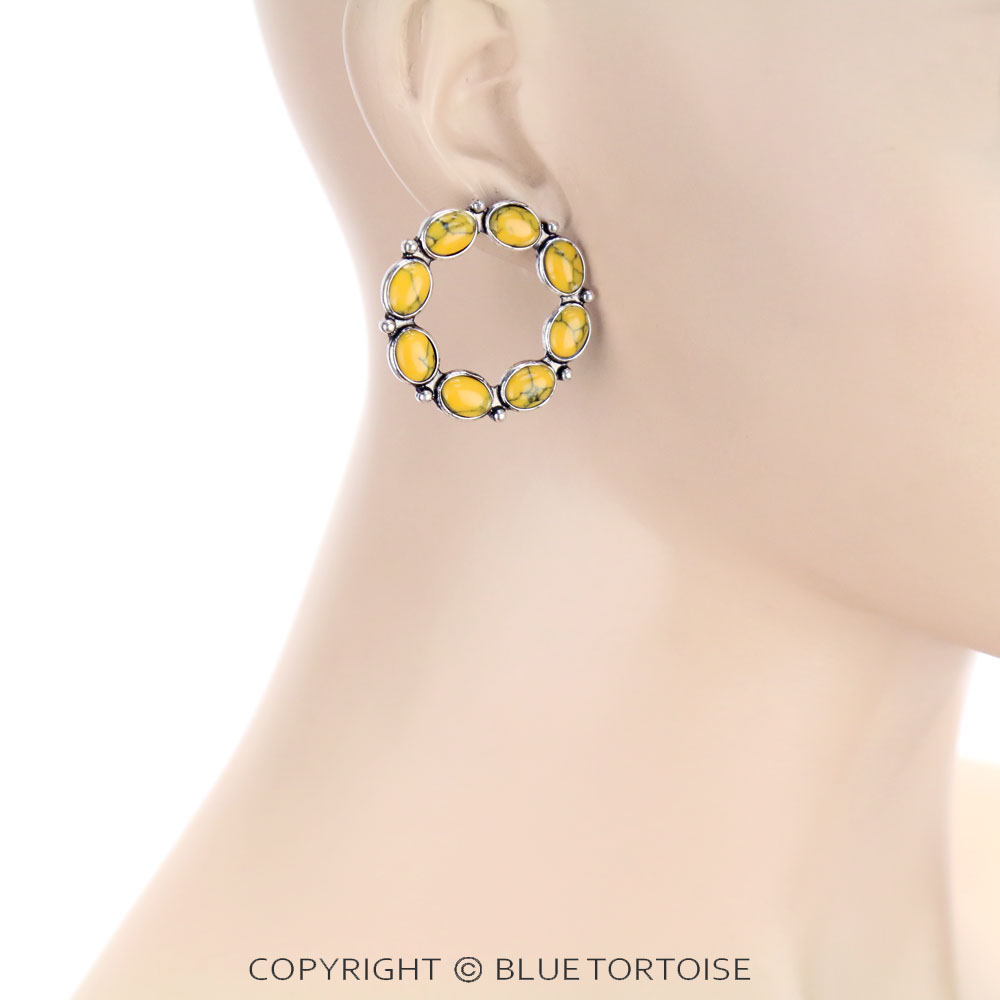 Circle Shape Stone Stud Earrings - Image 2