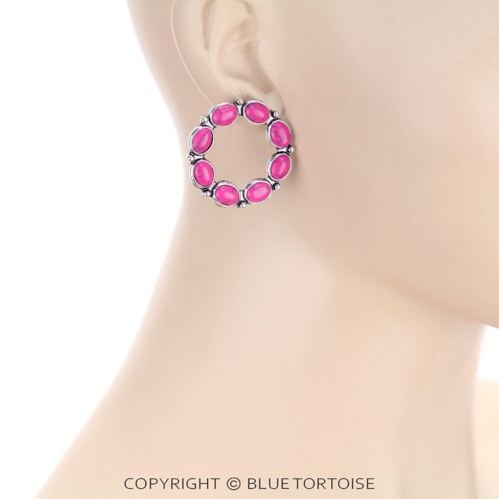 Circle Shape Stone Stud Earrings - Image 2